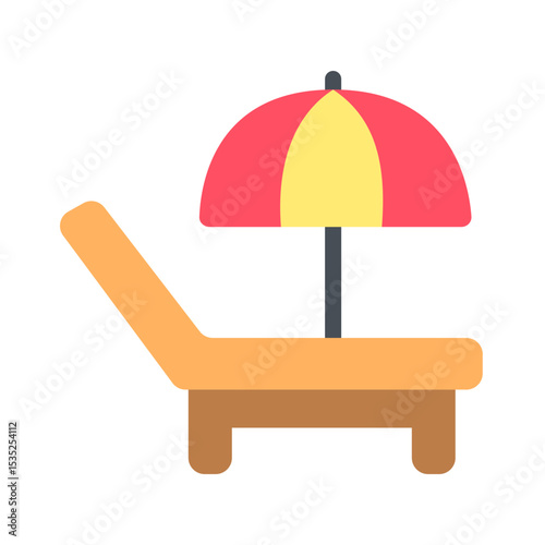 beach long chair and umbrella vector illustration. Summer holiday flat icons.
