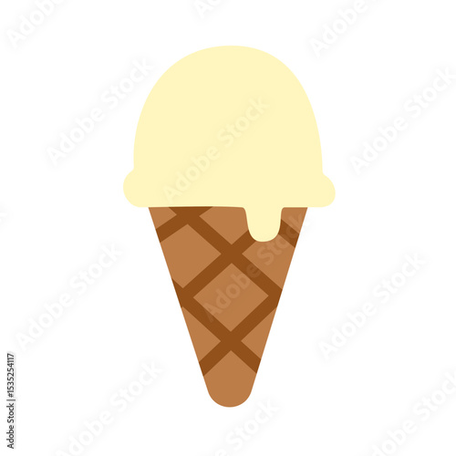 vanilla ice cream with cone flat icon. Ice cream vector illustration.