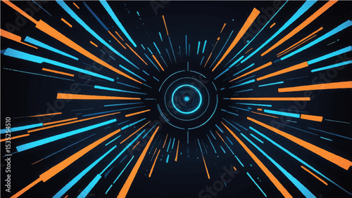 blue and orange neon dark streaks radiating from the center on a dark background, evoking themes of technology and bots.