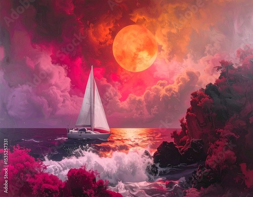 sailboat at red sunset
