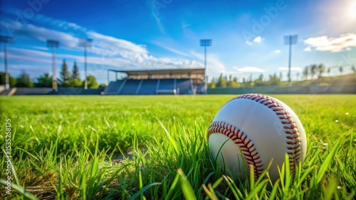 baseball left in outfield grass of small ballpark on sunny day, grass, sunlight,  grass, sunlight, scenery