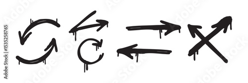Collection of dynamic arrows with grunge textures, perfect for navigation or artistic layouts.