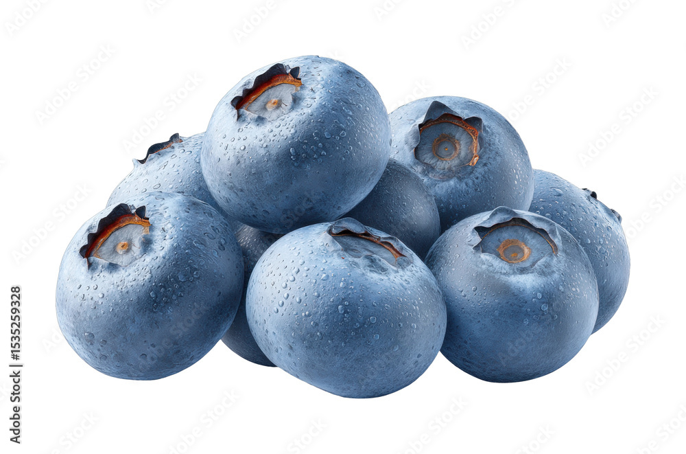 Obraz premium Close-up of fresh blueberries with dew drops piled together