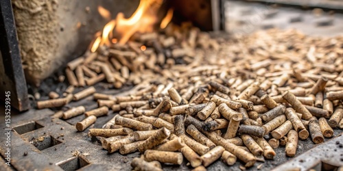 A close-up shot of a dirty ecological pellet stove with ash residue from used pellets scattered around the metal surfaces, revealing signs of wear and tear , home decor, indoor heating