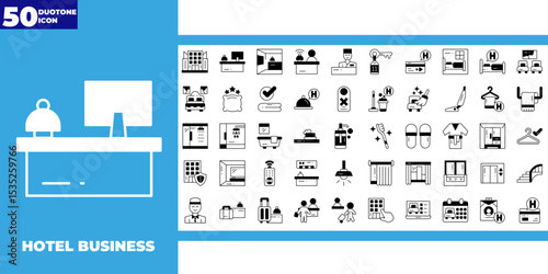 hotel business style dualtone icons collection
