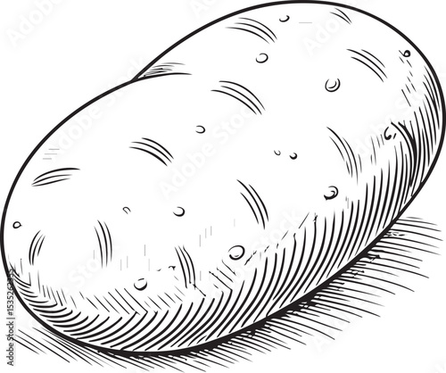 Potato Vector Illustration, Sketch Drawing Line Linear Symbol Icon Engraving Coloring Book, Hand-drawn Black and White Isolated
