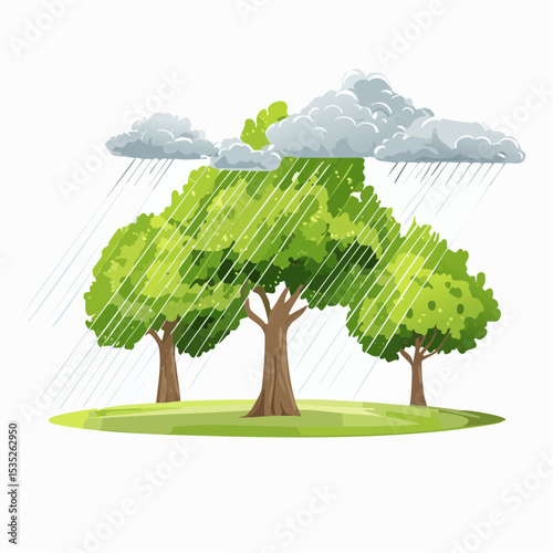 Vector Rain and storm winds blowing trees