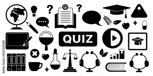 Kids Education Icons – Black Silhouette Vector Set