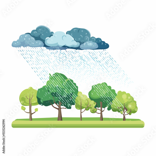 Vector Rain and storm winds blowing trees