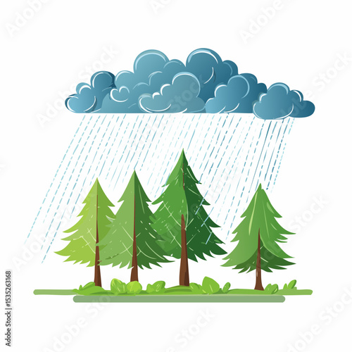 Vector Rain and storm winds blowing trees