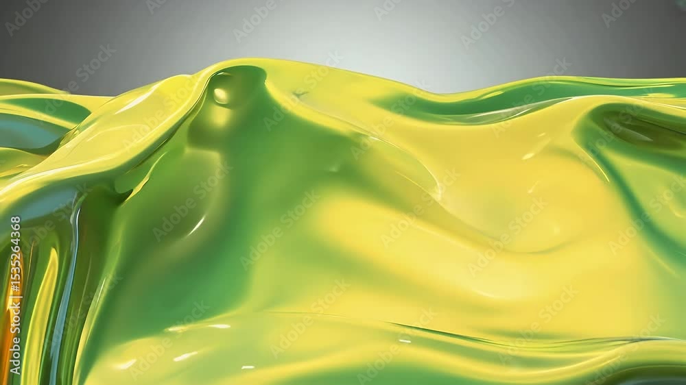 Viscous lime to sunshine gradient gel undulates like metallic jelly offering futuristic K abstract motion wall digital signage keynote backdrops electronic music loops