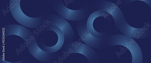 Abstract blue glowing geometric lines on dark blue background. Modern shiny blue circle lines pattern.