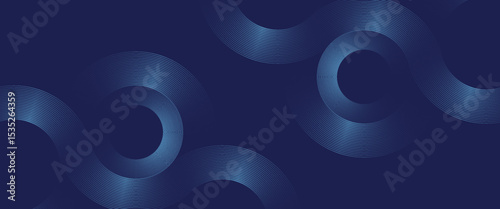 Abstract blue glowing geometric lines on dark blue background. Modern shiny blue circle lines pattern.