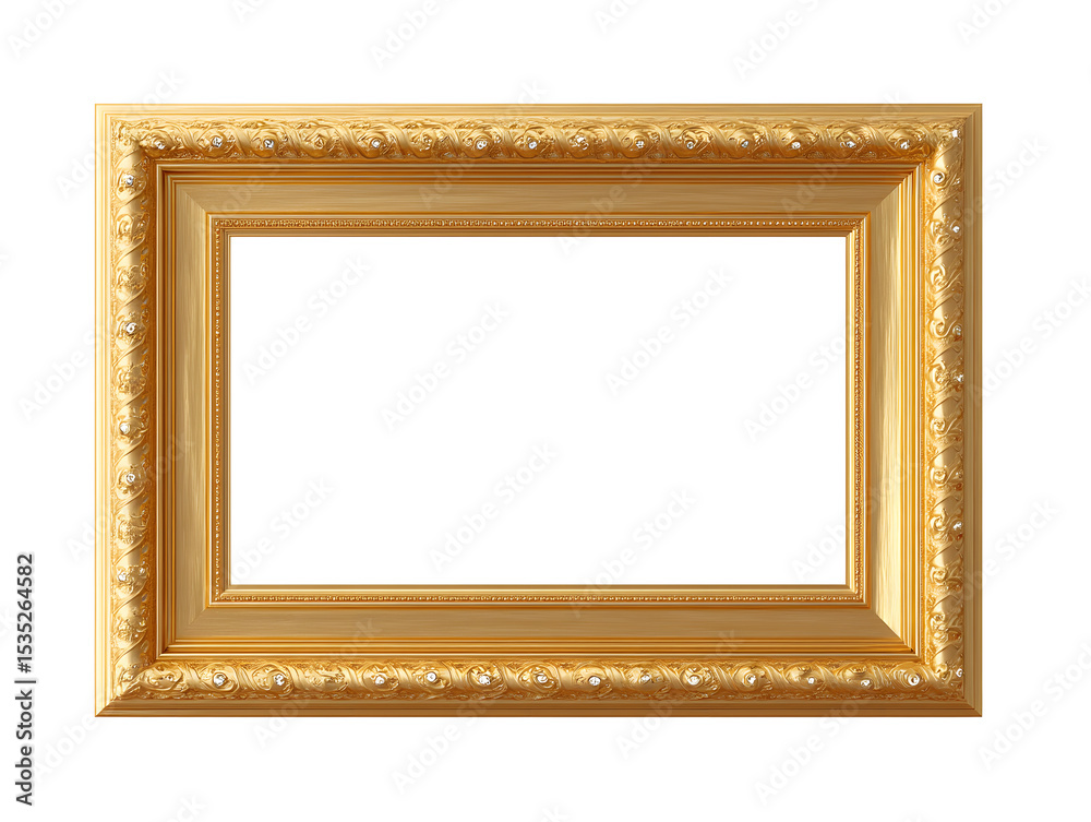 Ornate Decorative Golden Picture Frame Mock Up isolated on white Ornate Decorative Golden Picture Frame Mock Up isolated on white