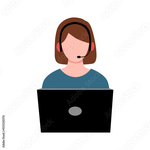 Customer support operator in flat design vector illustration. Hotline employee with notebook and headset.