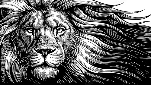 majestic lion with a flowing mane and piercing eyes portrait a black and white sketch vector best for tattoo
