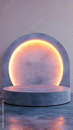 Concrete Podium with Glowing Circular Backlight