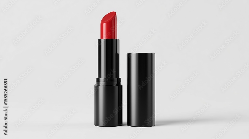 Obraz premium Red lipstick with black case on white background