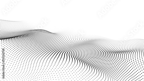 Futuristic wave of black smoothly moving dots on a white background. Vector EPS10