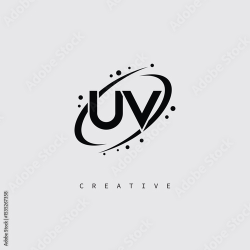 UV Creative Monogram Logo – Minimal Futuristic Letter mark Design with Space Orbit Style and swirl Style  for Modern Branding & Tech Identity