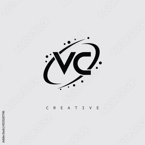 VC Creative Monogram Logo – Minimal Futuristic Letter mark Design with Space Orbit Style and swirl Style  for Modern Branding & Tech Identity
