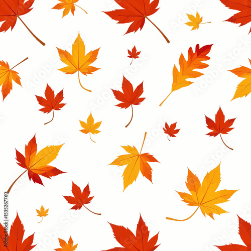 Colorful autumn leaves scattered on a white background  