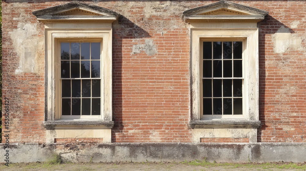 Fototapeta premium Georgian-style window with square panes and symmetrical proportions on brick background
