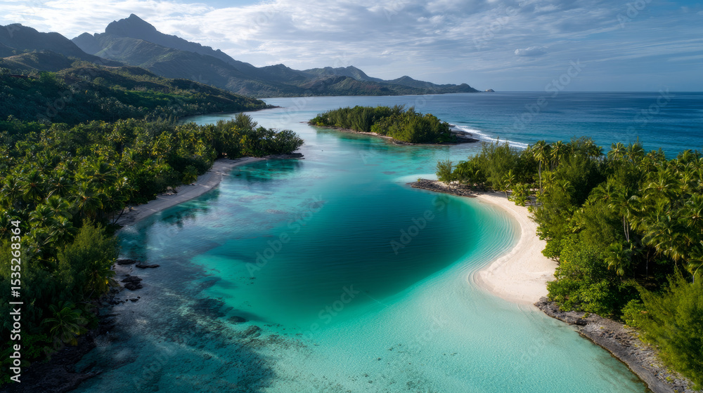 Naklejka premium Calm close-up of calm sea water waves with palm trees. Beautiful panorama, tropical island beach landscape exotic shore coast. Summer vacation, holiday amazing nature. Sea background
