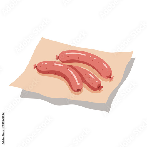 Raw sausages on butcher paper in a simplistic style  