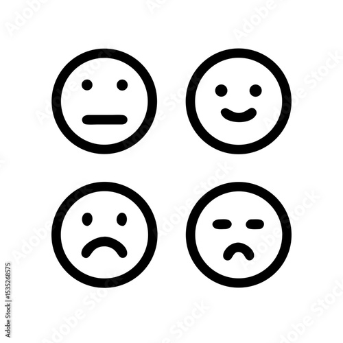Four Emotions Line Icon Set: Set of four outlined emoticons displaying different emotions, suitable for user interfaces or communication tools.