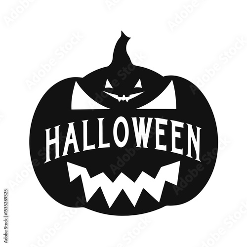 vector silhouette illustration of Halloween Pumpkin with Scary Face and Text Silhouette