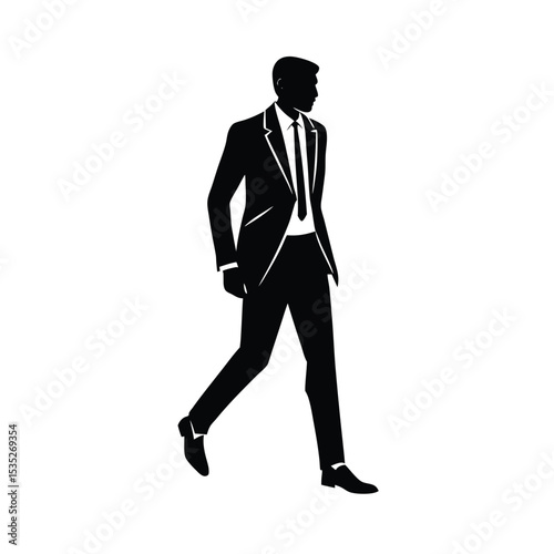vector silhouette illustration of Businessman in Suit Walking Silhouette