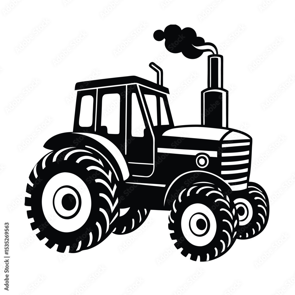 Fototapeta premium vector silhouette illustration of Vintage Farming Tractor with Exhaust Smoke Silhouette
