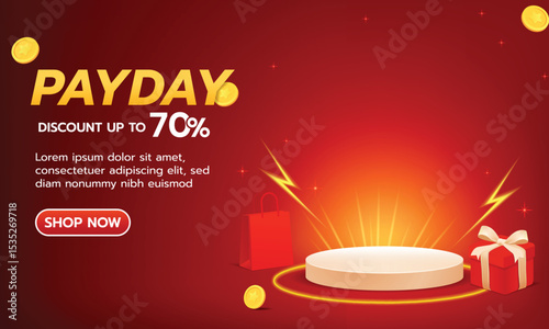 Red Payday Sale Banner with Podium and Gift Elements