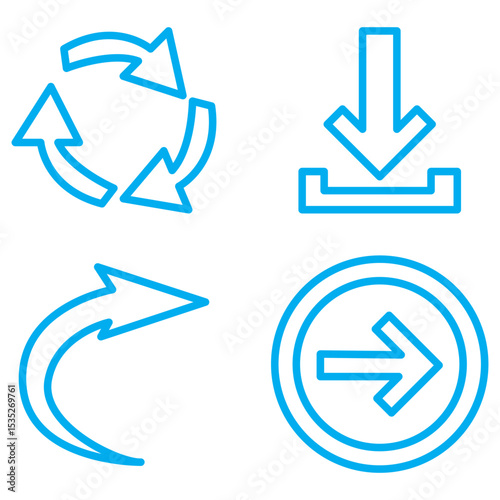 Reload Icon. Repeat business change cycle symbol. Vector set of restart or redo undo button in round shape. Flat outline of revise arrow to rewind or replay switch. Logo sign of rotation load again