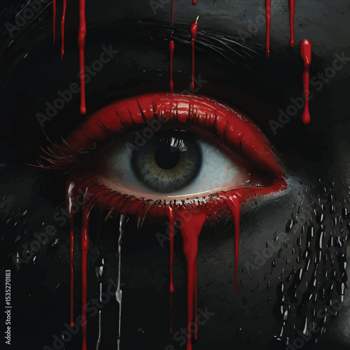 A Red Blood Eye Staring Intensely, T-shirt Design on Blood Eye  