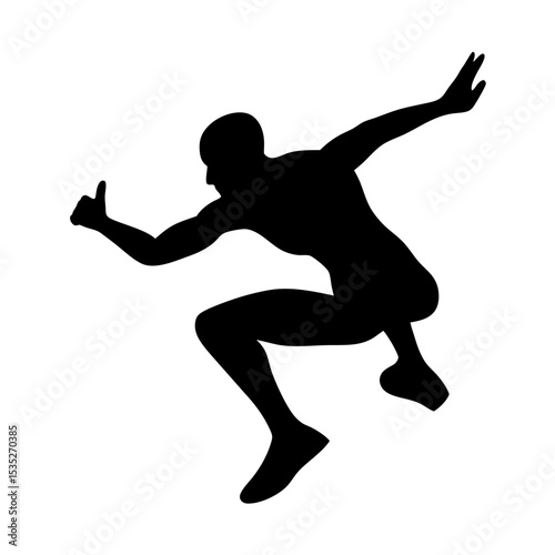 Athlete Leaping Forward Silhouette: Black silhouette of an athlete leaping forward, representing determination, athleticism, and motion.