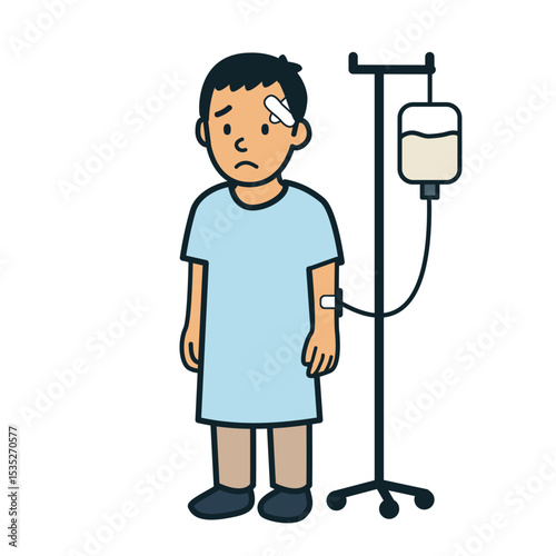man with IV and bandaged head in hospital