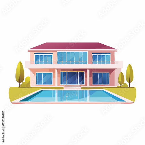 Vector Luxury modern home with backyard swimming pool