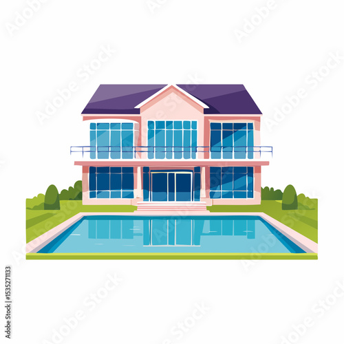 Vector Luxury modern home with backyard swimming pool