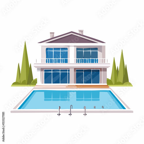 Vector Luxury modern home with backyard swimming pool