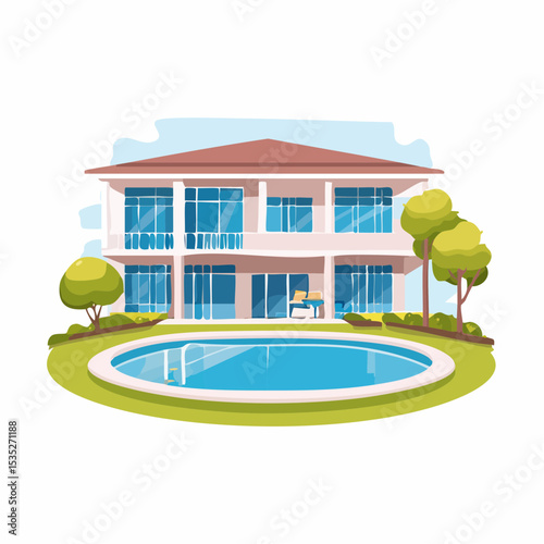 Vector Luxury modern home with backyard swimming pool