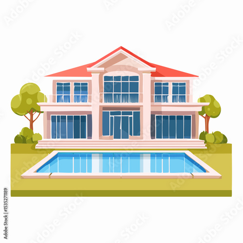 Vector Luxury modern home with backyard swimming pool
