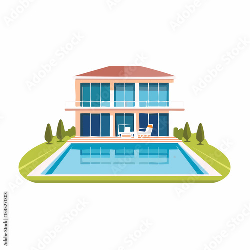 Vector Luxury modern home with backyard swimming pool