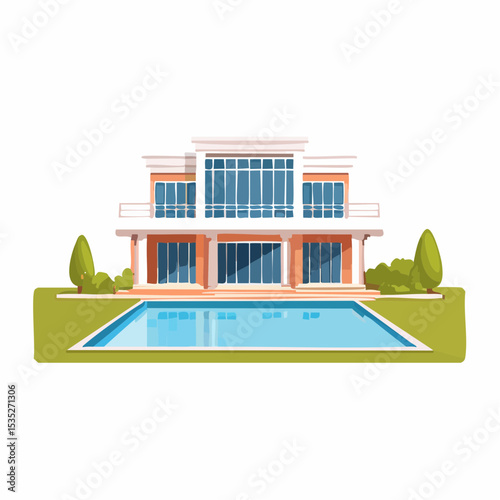 Vector Luxury modern home with backyard swimming pool