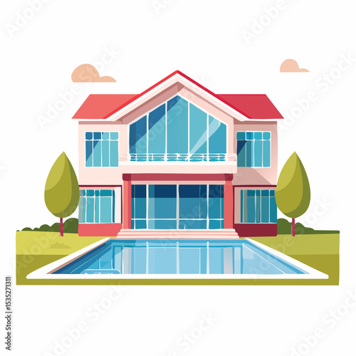 Vector Luxury modern home with backyard swimming pool