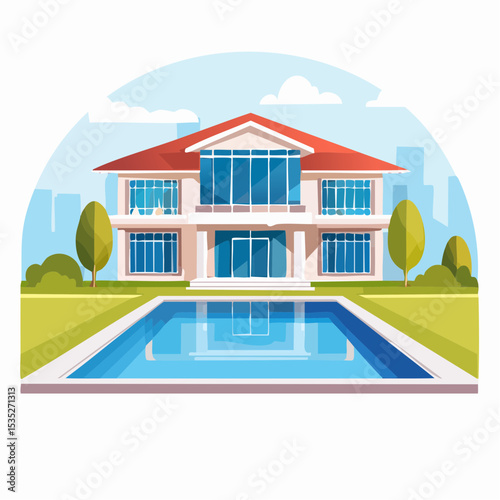 Vector Luxury modern home with backyard swimming pool