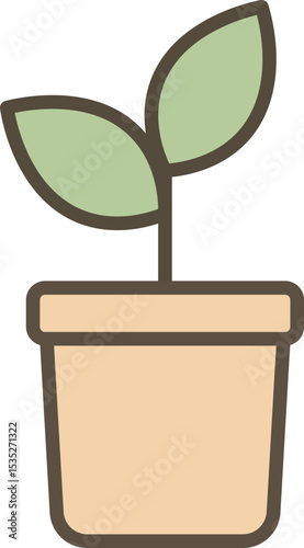 oung Plant Sprouting in Terracotta Pot Illustration