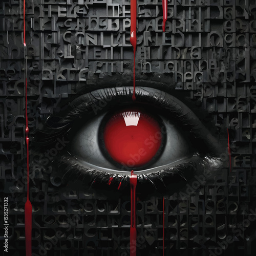 A Red Blood Eye Staring Intensely, T-shirt Design on Blood Eye  