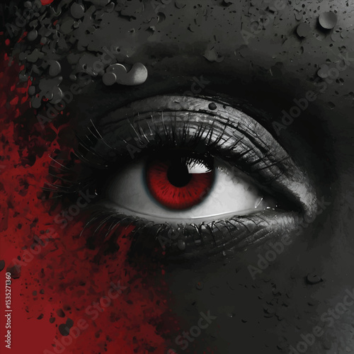 A Red Blood Eye Staring Intensely, T-shirt Design on Blood Eye  